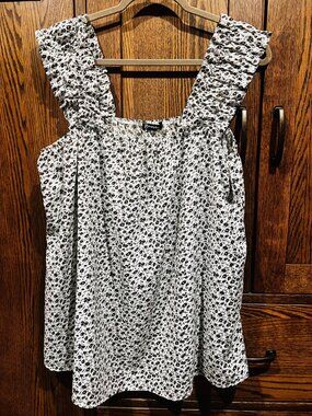 PrettyGarden Womens Floral Sleeveless Top With Ruffled Straps XL White & Brown P